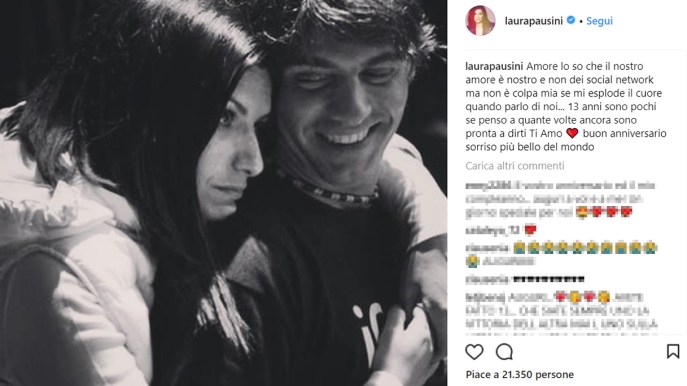Laura Pausini: la dedica d’amore su Instagram al compagno Paolo Carta