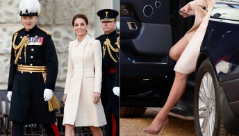 Kate Middleton tra i militari col cappotto riciclato: sfiora l’incidente osé