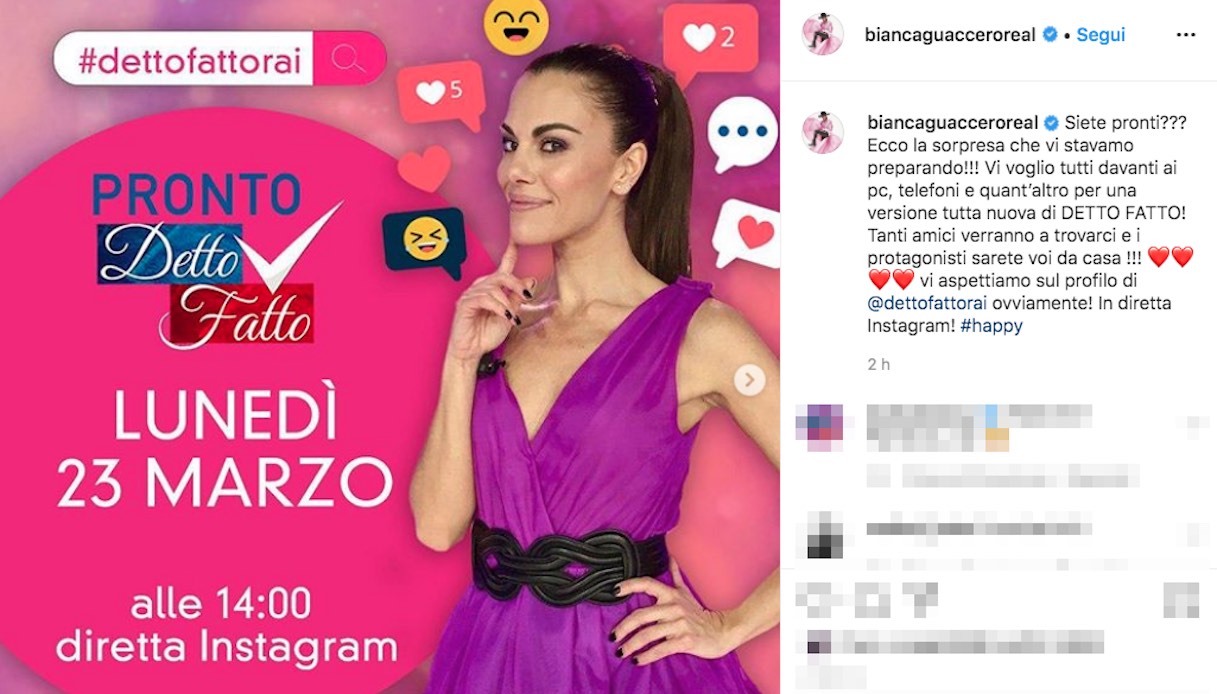 Detto Fatto Riparte Su Instagram L’annuncio Di Bianca Guaccero