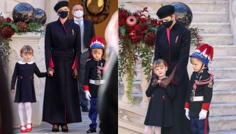 Charlene di Monaco alla Festa nazionale: il maxi cappotto superlativo e i gemelli birichini
