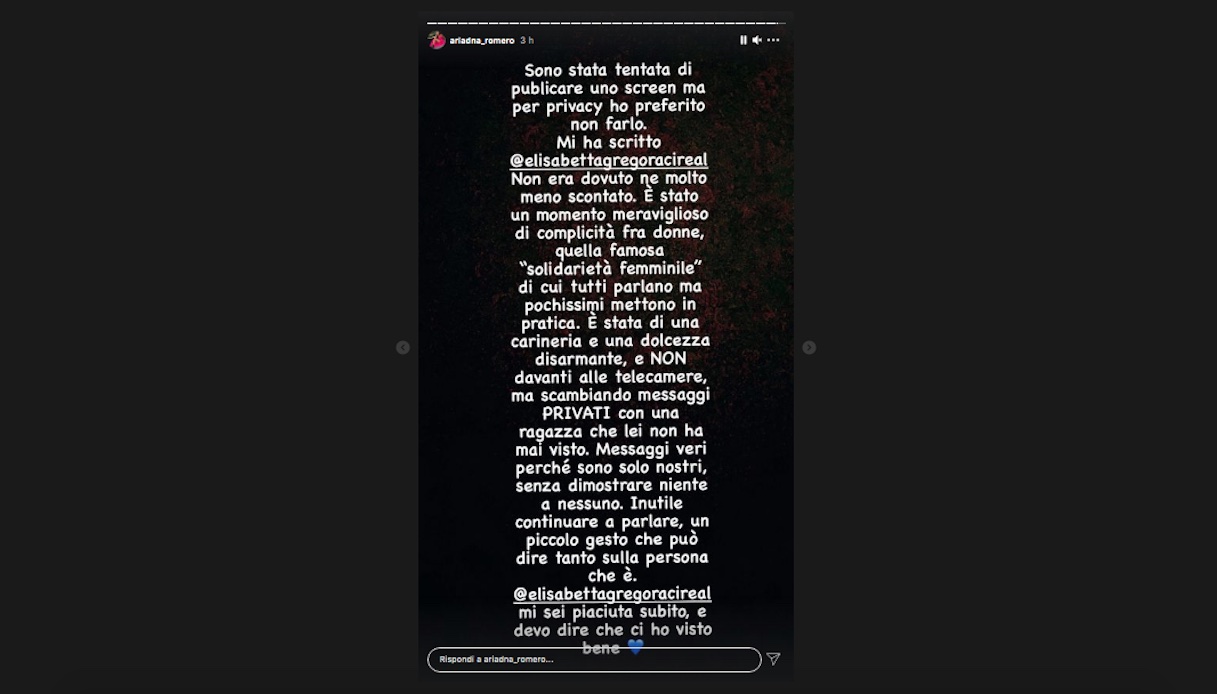 Ariadna Romero, la storia su Instagram