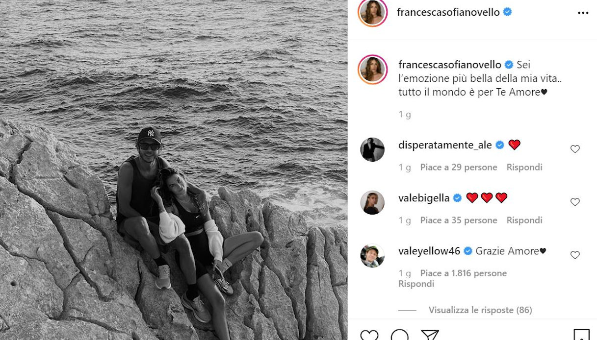 Francesca Sofia Novello, la tenera dedica a Valentino Rossi: “Il mondo