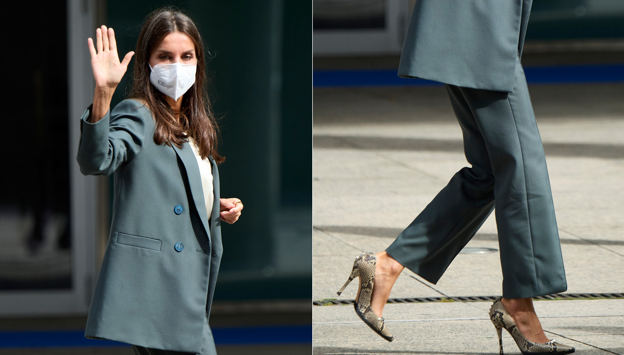 Letizia di Spagna al seminario osa coi leggings in pelle