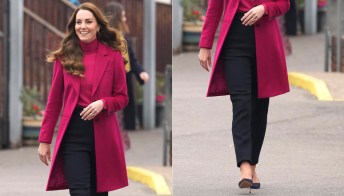 Kate Middleton, il cappotto fucsia da sogno e i boccoli esagerati