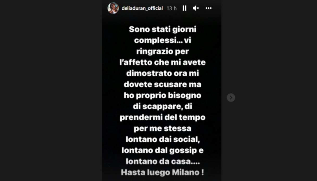 Delia Duran, scappa da Milano: l'annuncio su Instagram