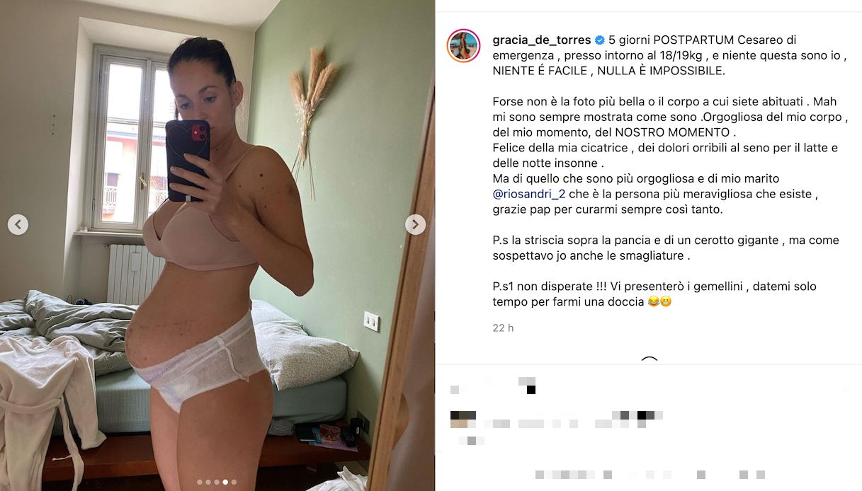 Gracia De Torres, il messaggio bellissimo dopo il parto