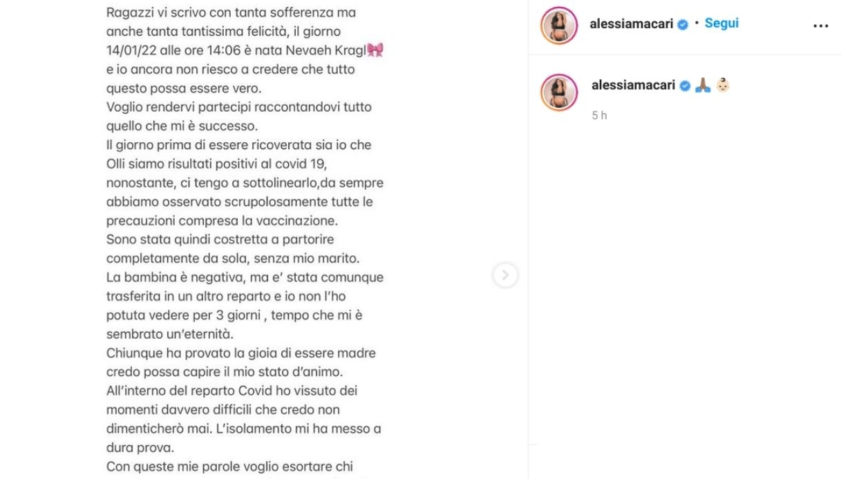 Alessia Macari, il post su Instagram