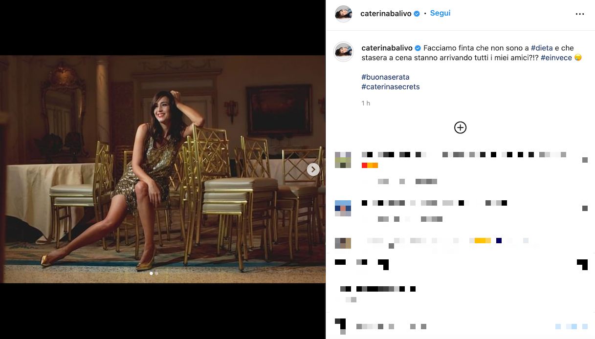 Caterina Balivo elegante in oro su Instagram