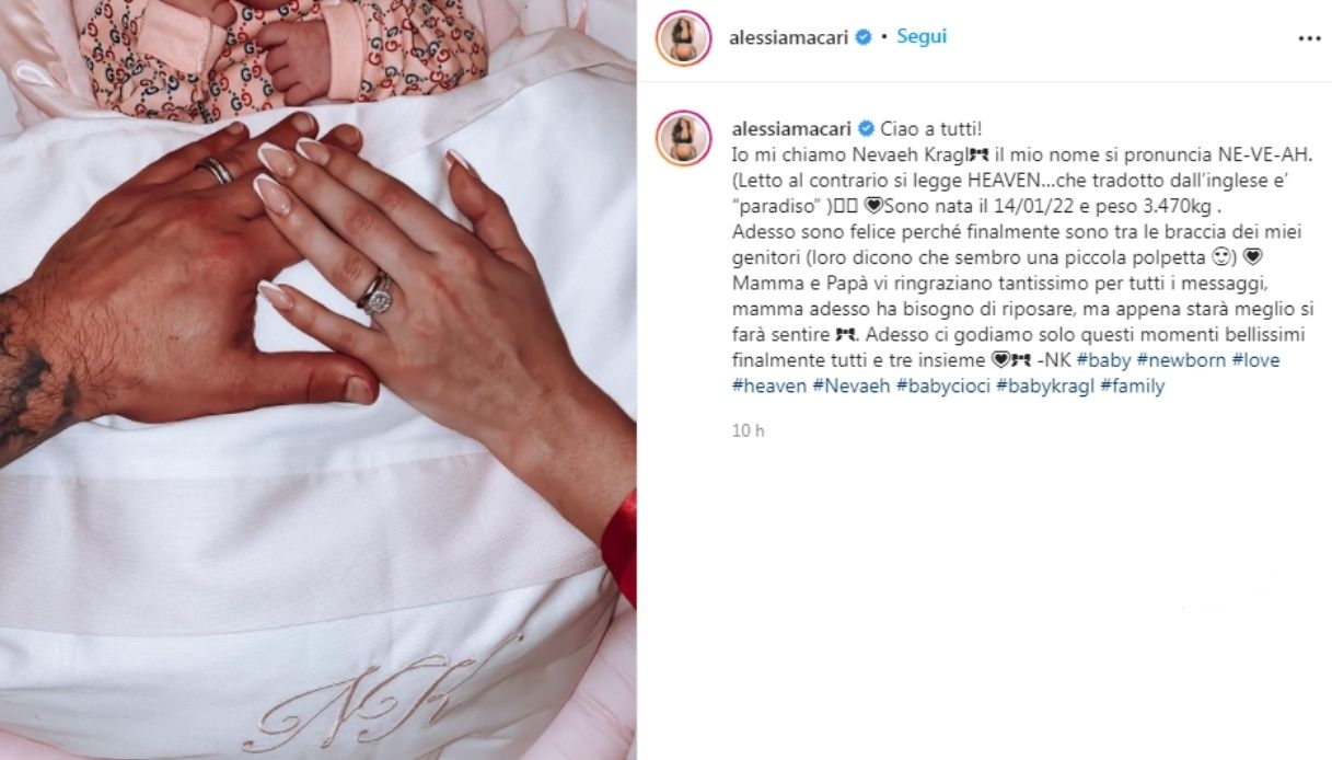 Alessia Macari è diventata mamma: il nome della bimba ha un significato speciale