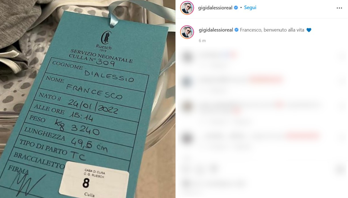 Gigi D'Alessio l'annuncio della nascita di Francesco su Instagram