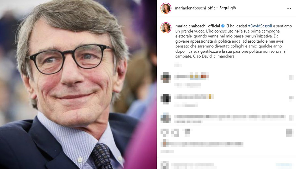 David Sassoli messaggio Instagram Maria Elena Boschi