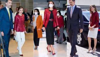 Letizia di Spagna, tre modi per indossare la giacca in pelle rossa