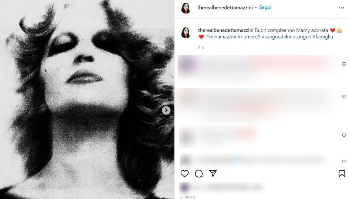 Benedetta Mazzini, su Instagram gli auguri a mamma Mina