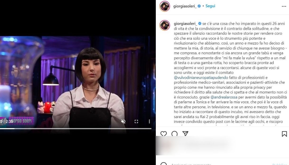 Il post Instagram con il monologo di Giorgia Soleri