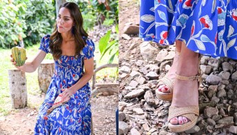 Kate Middleton in Belize: maxi orecchini, sandali in corda e smalto rosso