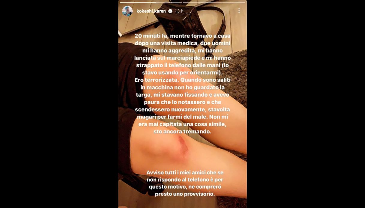 L'aggressione a Kokeshi Karen raccontata in una sua storia instagram