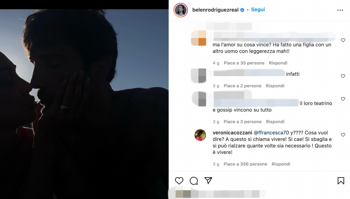 Veronica Cozzani risponde agli haters di Belen su Instagram