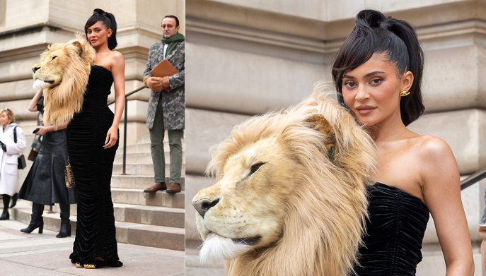 Kylie Jenner indossa l'abito leone di Schiaparelli alla Paris Fashion Week