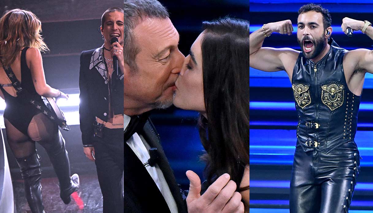 Sanremo 2023, terza serata: baci rubati, bicipiti e calze smagliate. Momenti top