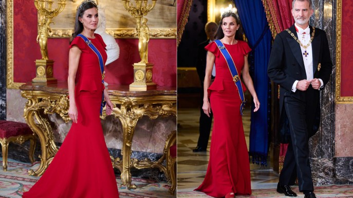 Letizia di Spagna: abito rosso fuoco, tiara in diamanti e sguardi taglienti