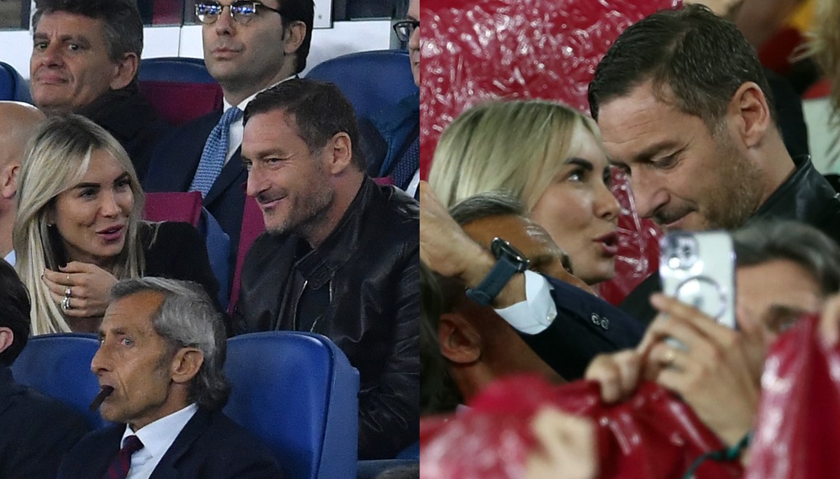 Francesco Totti e Noemi Bocchi insieme allo stadio Olimpico per la partita della Roma