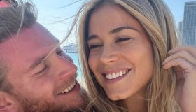 Diletta Leotta incinta e con l’abito bianco per la prima festa di Loris Karius