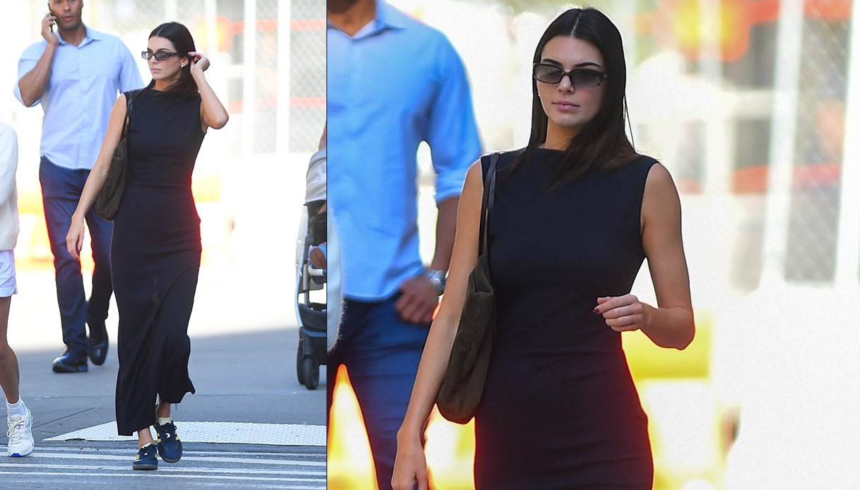 Kendall Jenner con l'abito lungo nero di cotone