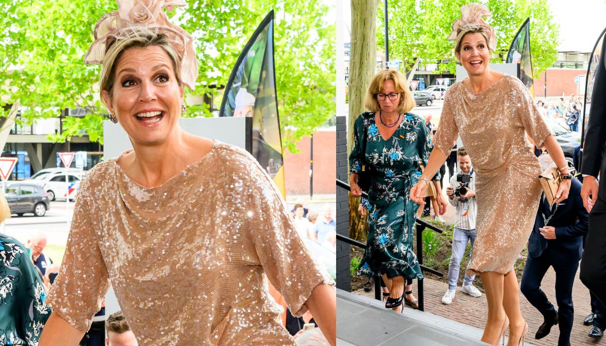 Maxima d’Olanda esagerata con l’abito di paillettes: stavolta non convince