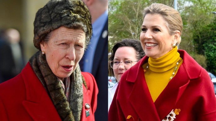 Regina Maxima e Anna d’Inghilterra, il cappotto è rosso: look a confronto