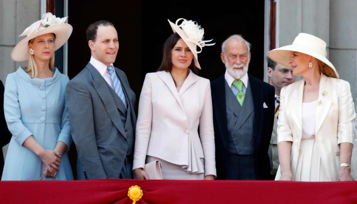 Lady Gabriella, Lord e Lady Frederick Windsor e i PrincipI di Kent sul balcone di Buckingham Palace durante il Trooping The Colour 2018