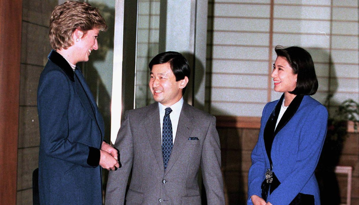 La Principessa Diana con Naruhito e Masako del Giappone nel 1995