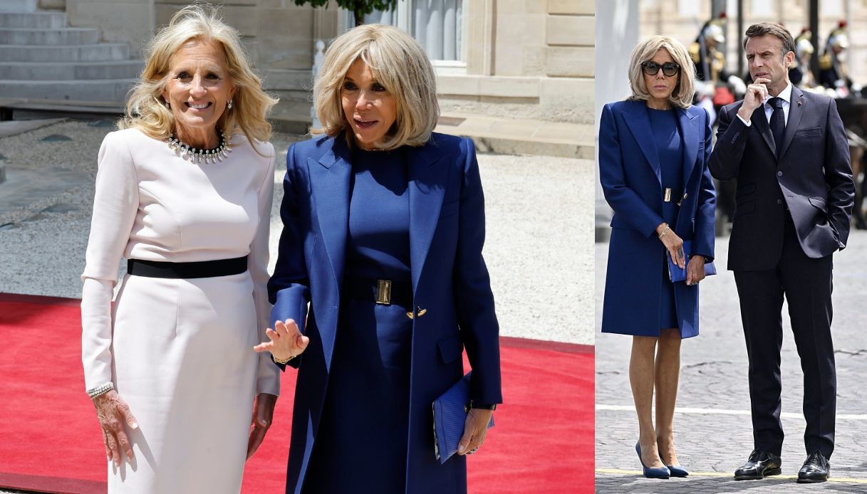 Il look in blu di Brigitte Macron