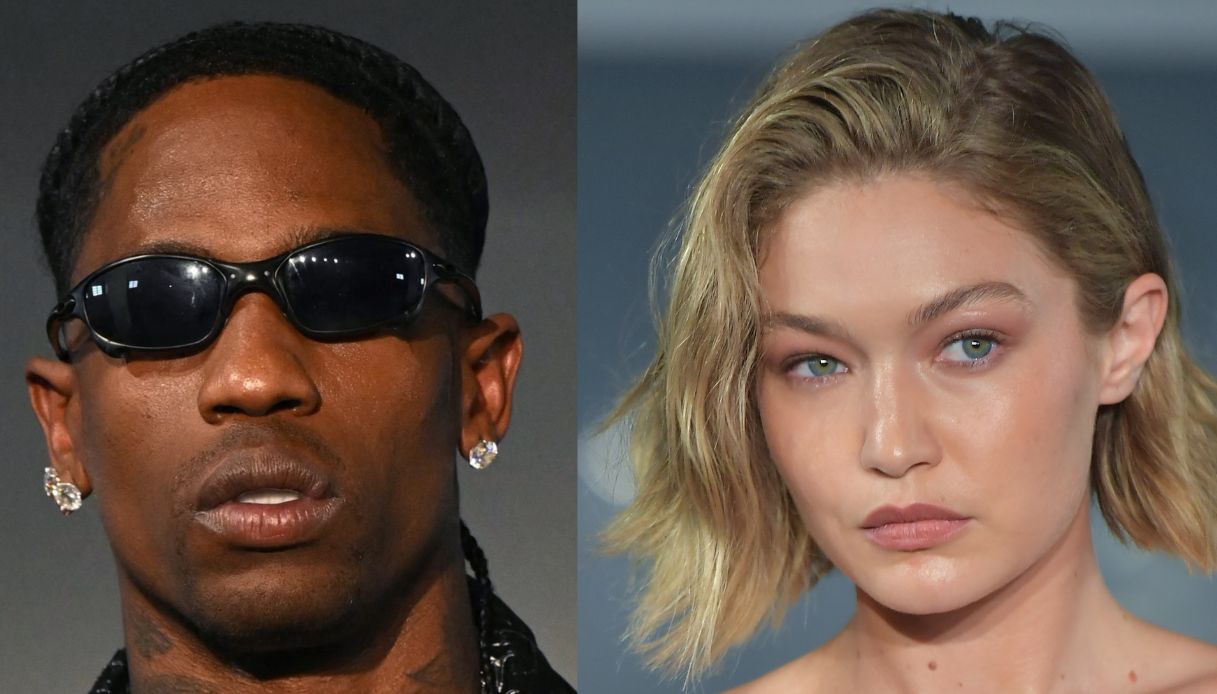 Gigi Hadid e Travis Scott mano per la mano: lui total black e lei ricoperta di nastro adesivo