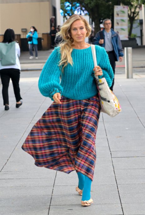 Il look con i collant turchesi sfoggiato da Sarah Jessica Parker