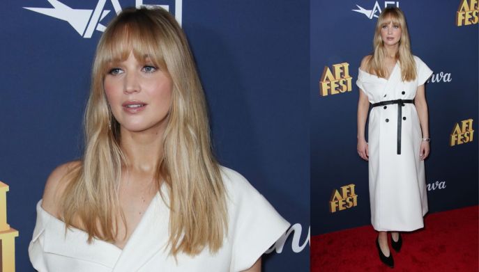 Jennifer Lawrence, primo red carpet con il pancione: il look monospalla