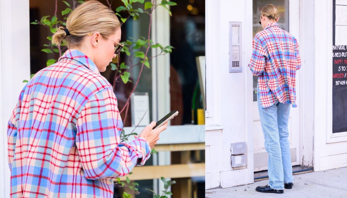 gigi hadid shacket plaid