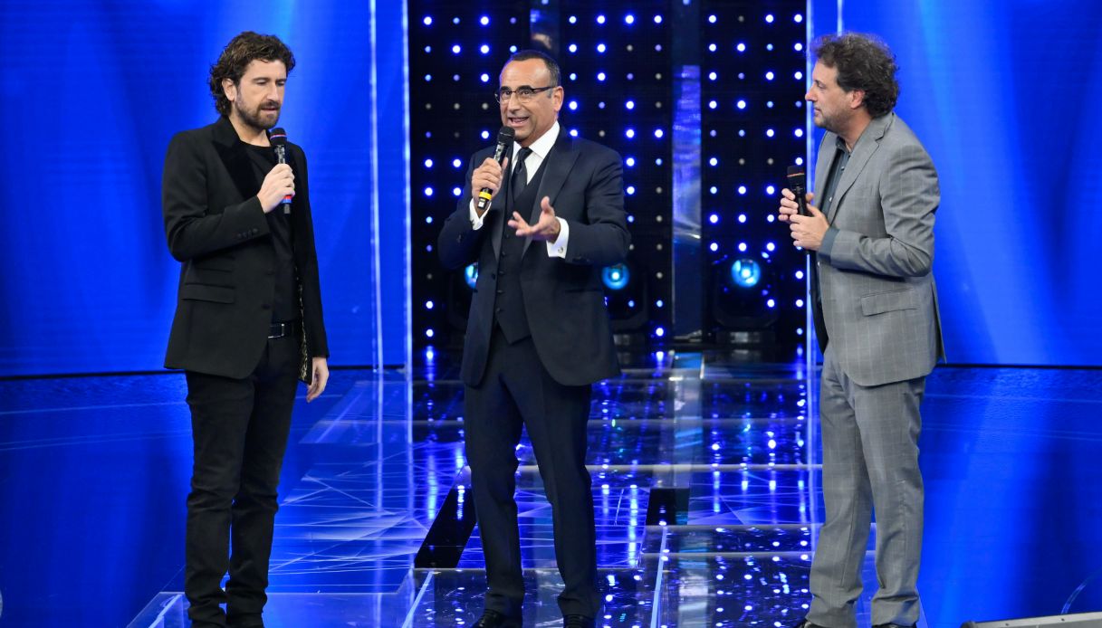 Carlo Conti con Alessandro Siani e Leonardo Pieraccioni