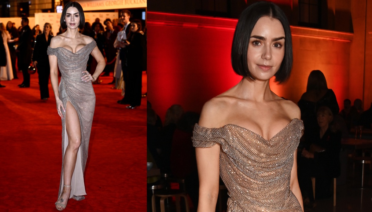 Lily Collins, in Vivienne Westwood