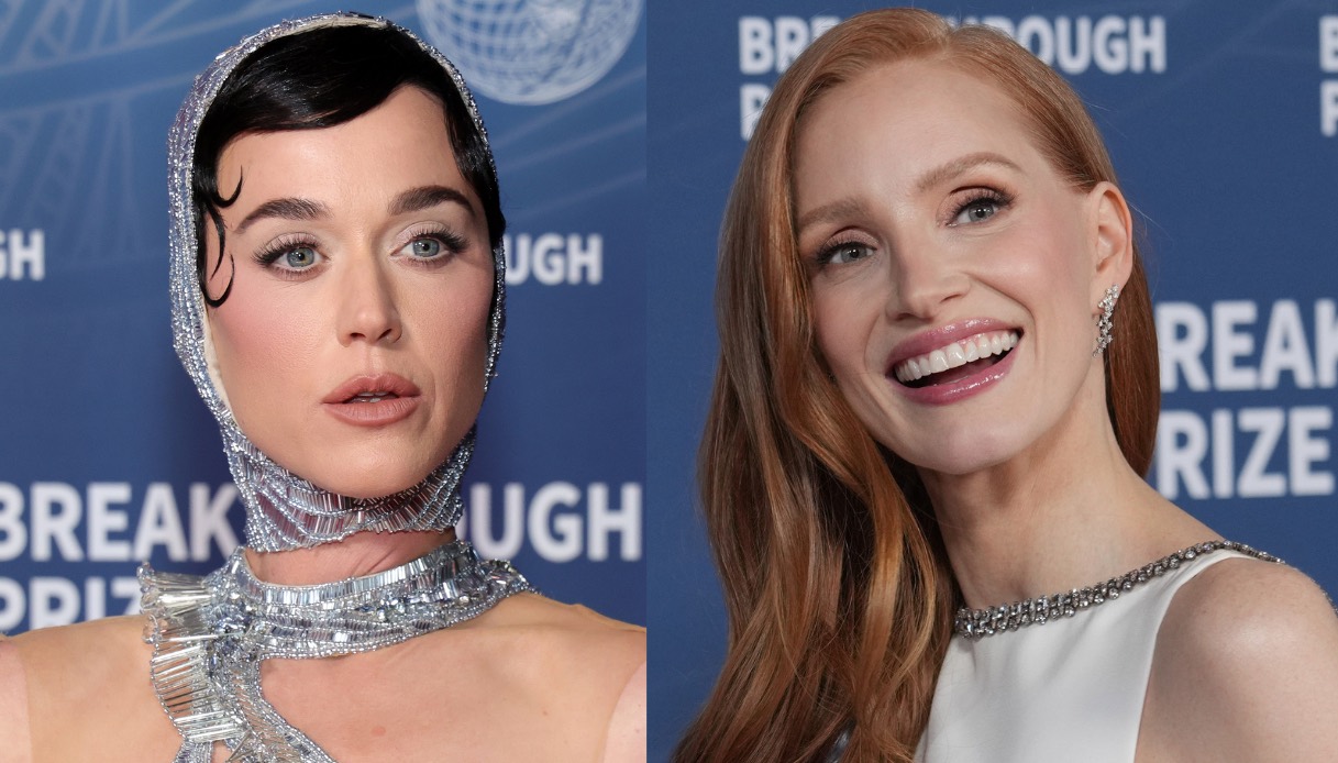 Katy Perry regina al Breakthrough Prize, abito spaziale e guanti lunghi. Jessica Chastain invece è pura classe