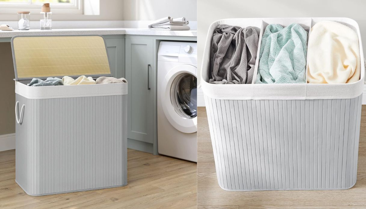 Cesto Portabiancheria Pieghevole Con Coperchio - 60 Litri, Cotone E Lino, Con Rivestimento Impermeabile