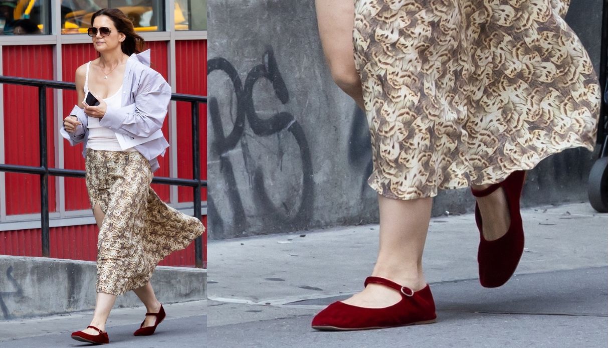 Mary Jane velluto rosso Katie holmes outfit