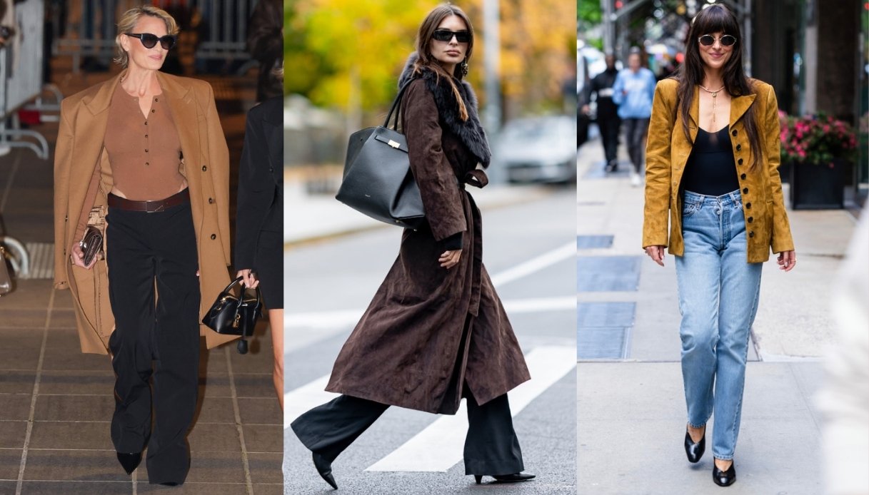 Capispalla in suede mania: come li scelgono le star, da Dakota Johnson a Emily Ratajkowski
