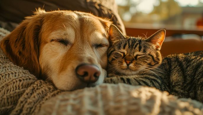 Cane e gatto che dormono
