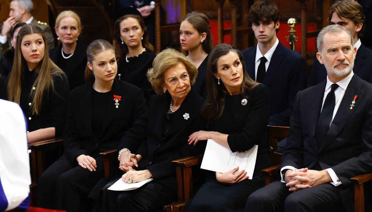 La famiglia reale spagnola al funerale di Irene di Grecia
