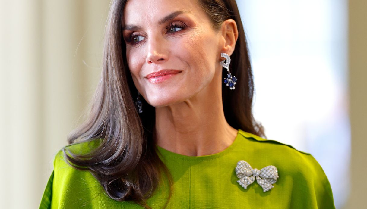 Letizia Ortiz con spilla sul vestito