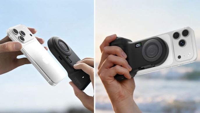 Schermo magnetico per vlog applicato alla scocca posteriore di uno smartphone