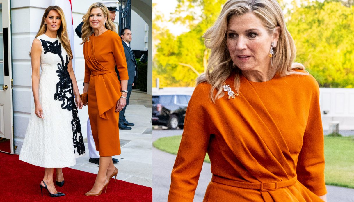 Maxima d'Olanda in arancione e Melania Trump col look bianco e nero