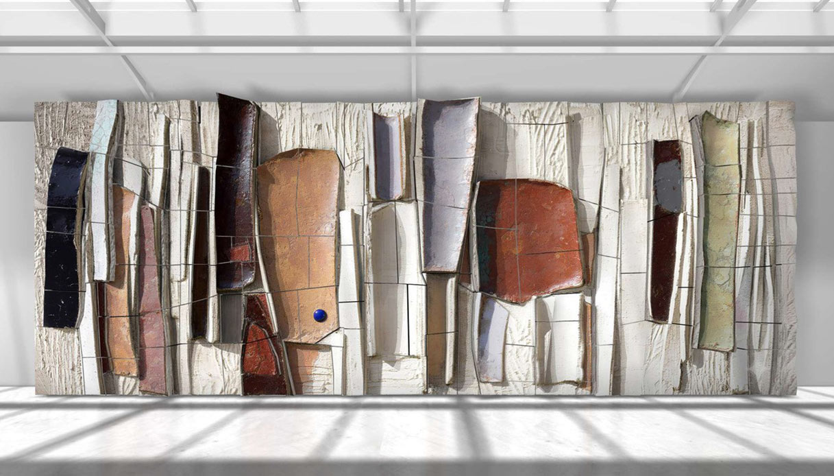 installazione Terrain di Hannes Peer per Officine Saffi Lab parete ceramica scultorea esposta a Salone Raritas 2026