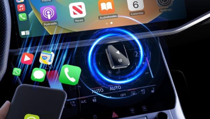 L'adattatore wireless per Android Auto e CarPlay con le icone delle app 