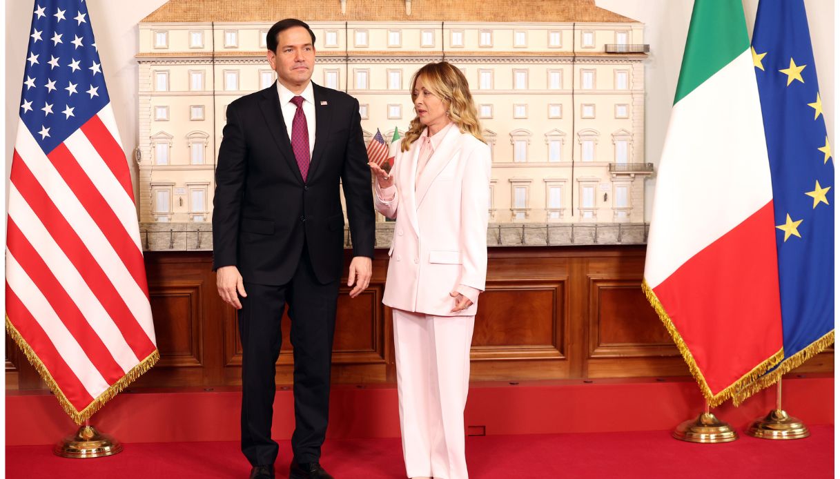 Giorgia Meloni all'incontro con Marco Rubio